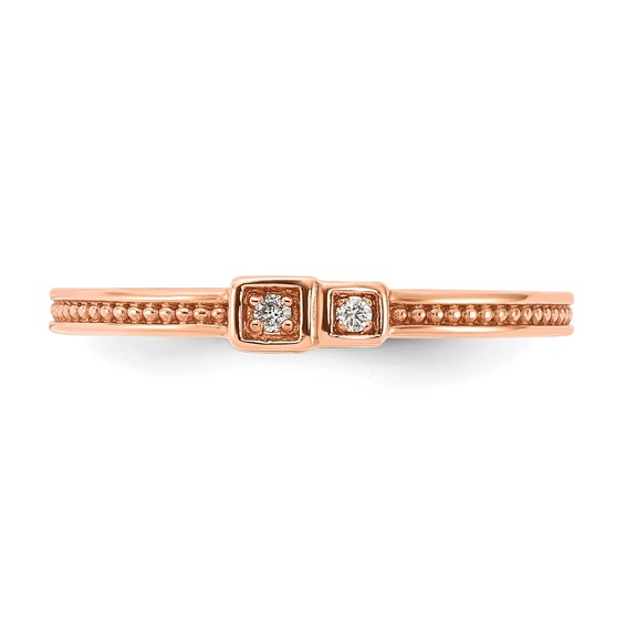 10k Rose Gold Polished & Beaded Diamond Ring