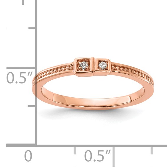 10k Rose Gold Polished & Beaded Diamond Ring