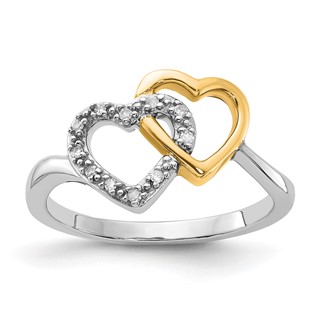 Sterling Silver and Gold-plate Diamond Heart Ring
