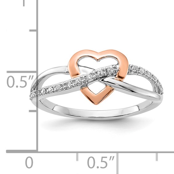 10K Two Tone Diamond Infinity with Heart Ring