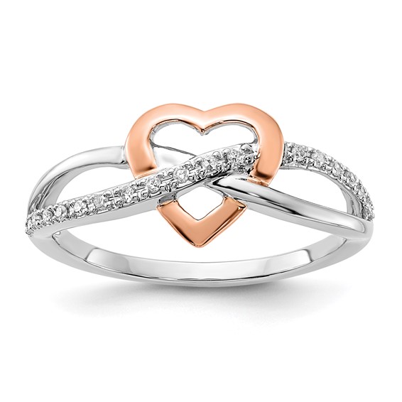 10K Two Tone Diamond Infinity with Heart Ring