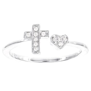 Sterling Silver Heart and Cross Dia Ring