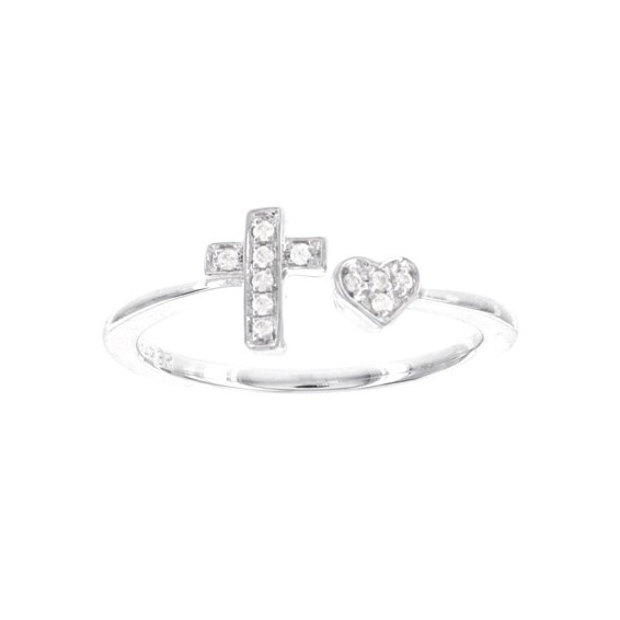 Sterling Silver Heart and Cross Dia Ring