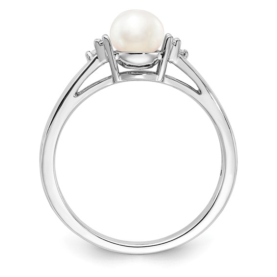 Sterling Silver Pearl and Diamond Ring
