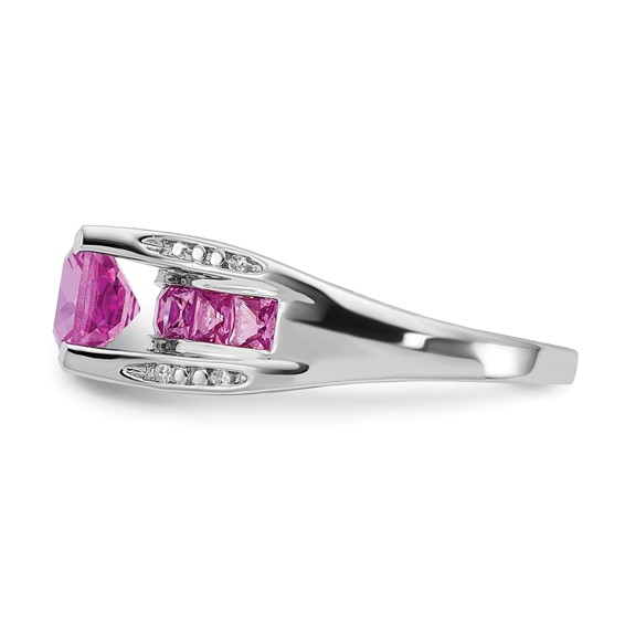 Sterling Silver CR Pink Sapphire & Diamond Ring