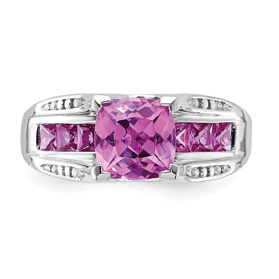 Sterling Silver CR Pink Sapphire & Diamond Ring