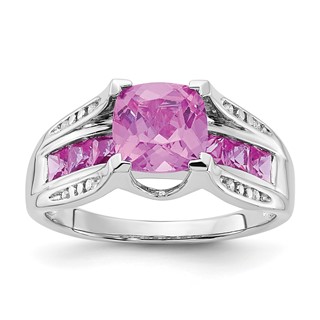 Sterling Silver CR Pink Sapphire & Diamond Ring