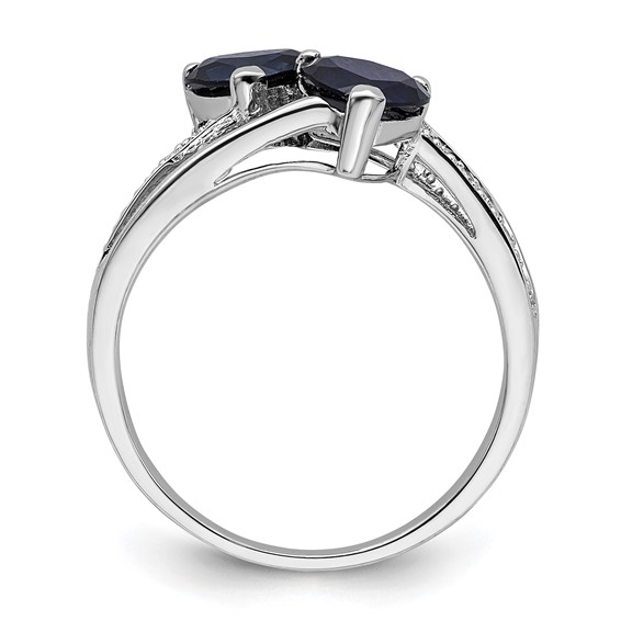 Sterling Silver Polished Created Sapphire & Diamond Double Heart Ring