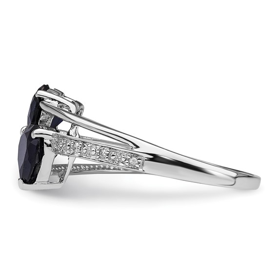 Sterling Silver Polished Created Sapphire & Diamond Double Heart Ring