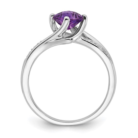 10K White Gold Amethyst and Diamond Ring