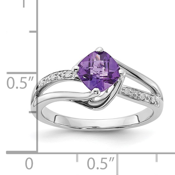 10K White Gold Amethyst and Diamond Ring