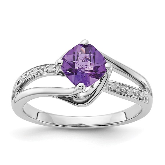 10K White Gold Amethyst and Diamond Ring