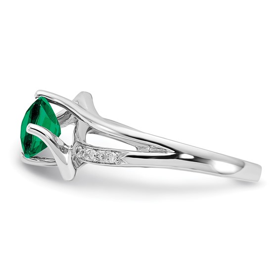 Sterling Silver Created Emerald & Diamond Ring