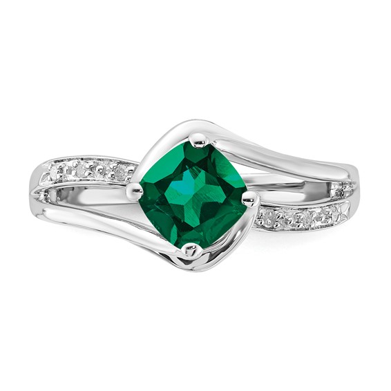 Sterling Silver Created Emerald & Diamond Ring
