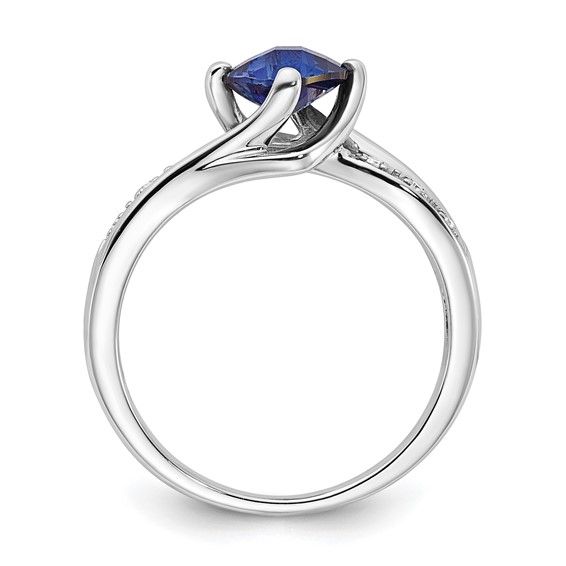 Sterling Silver Created Sapphire & Diamond Ring