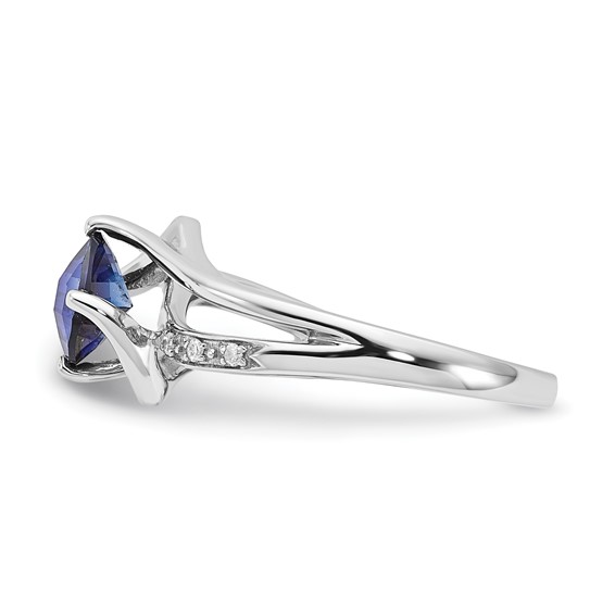 Sterling Silver Created Sapphire & Diamond Ring