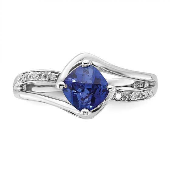 Sterling Silver Created Sapphire & Diamond Ring