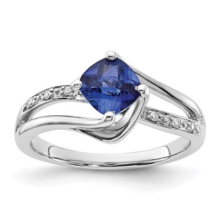 Sterling Silver Created Sapphire & Diamond Ring