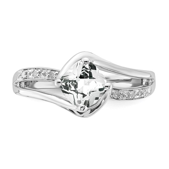 Sterling Silver White Topaz & Diamond Ring