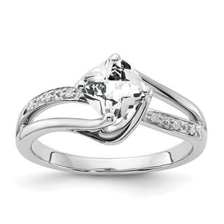 Sterling Silver White Topaz & Diamond Ring