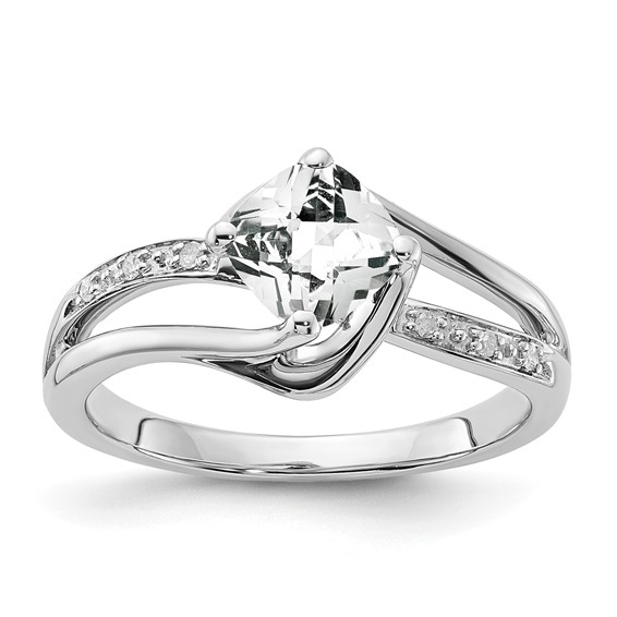 Sterling Silver White Topaz & Diamond Ring