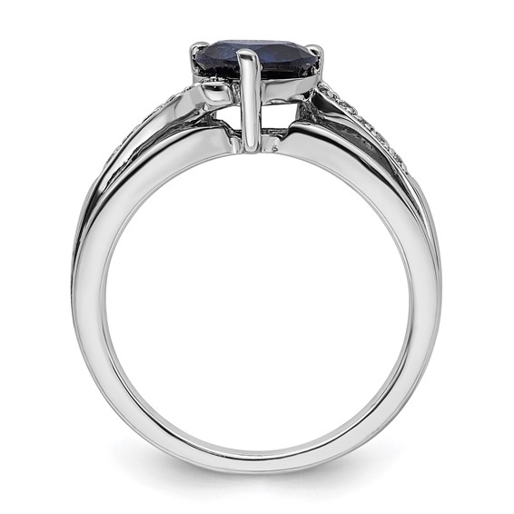 Sterling Silver Polished Created Sapphire & CZ Heart Ring