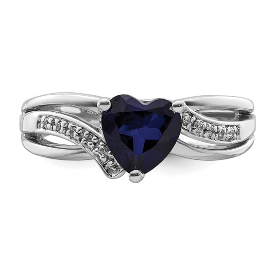 Sterling Silver Polished Created Sapphire & CZ Heart Ring