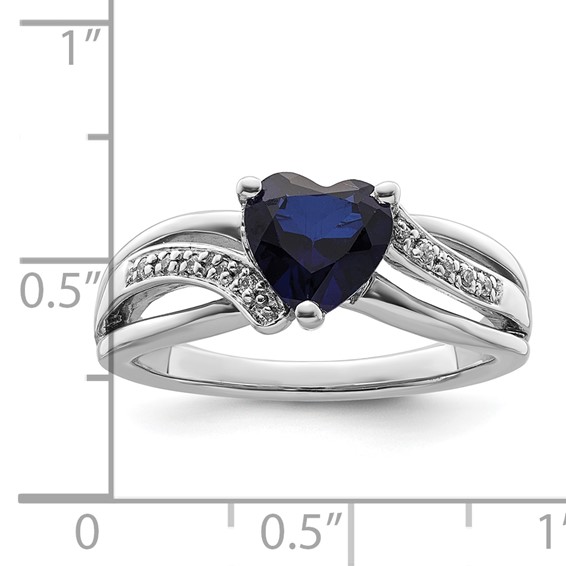 Sterling Silver Polished Created Sapphire & CZ Heart Ring
