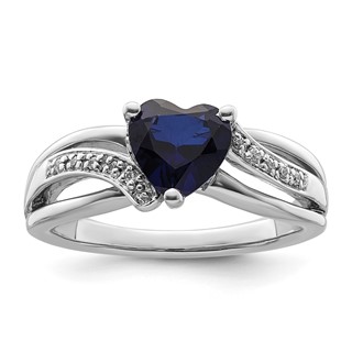 Sterling Silver Polished Created Sapphire & CZ Heart Ring
