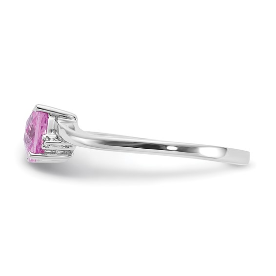 Sterling Silver Created Pink Sapphire and Diamond Ring