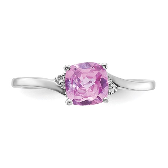 Sterling Silver Created Pink Sapphire and Diamond Ring