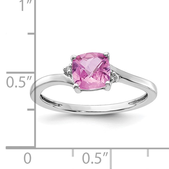 Sterling Silver Created Pink Sapphire and Diamond Ring