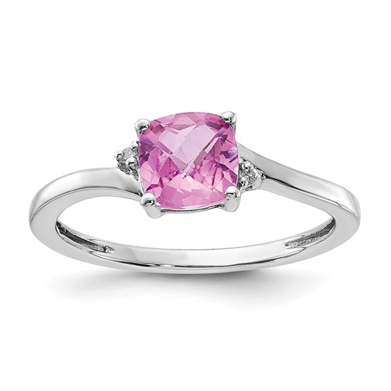 Sterling Silver Created Pink Sapphire and Diamond Ring