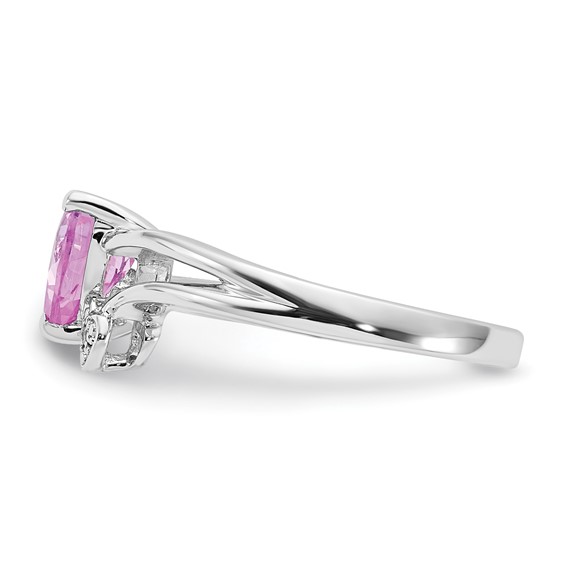 Sterling Silver Created Pink Sapphire and Diamond Heart Ring