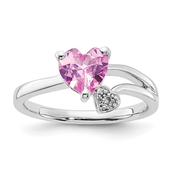 Sterling Silver Created Pink Sapphire and Diamond Heart Ring