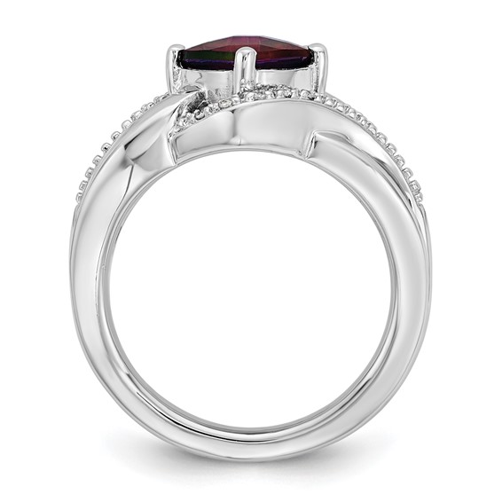 SS 7X7 RED CZ and Diamond Ring