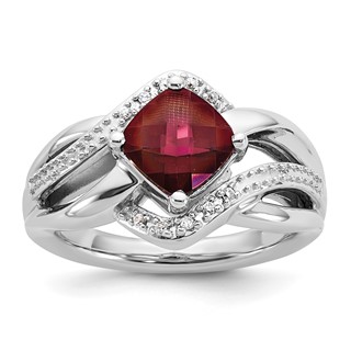 SS 7X7 RED CZ and Diamond Ring