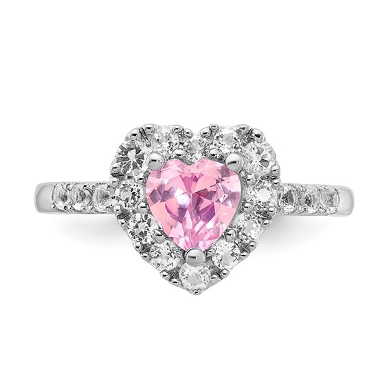 Sterling Silver Created Pink Sapphire and White Topaz Heart Ring