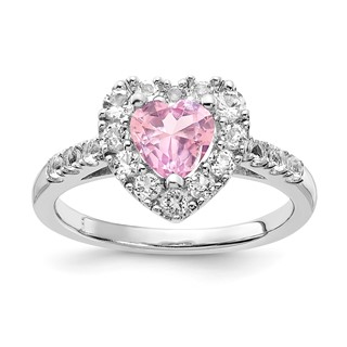 Sterling Silver Created Pink Sapphire and White Topaz Heart Ring