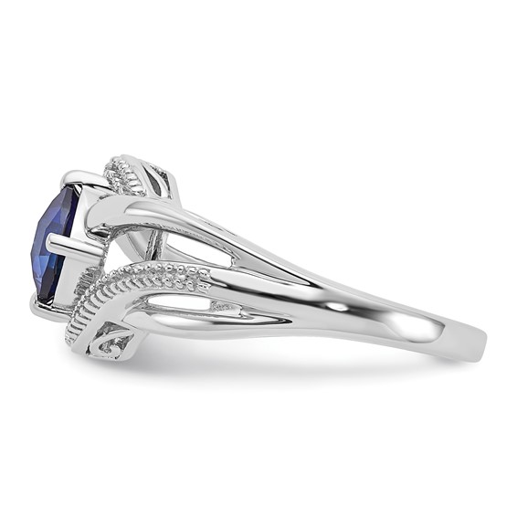 Sterling Silver Created Ceylon Sapphire and Diamond Ring