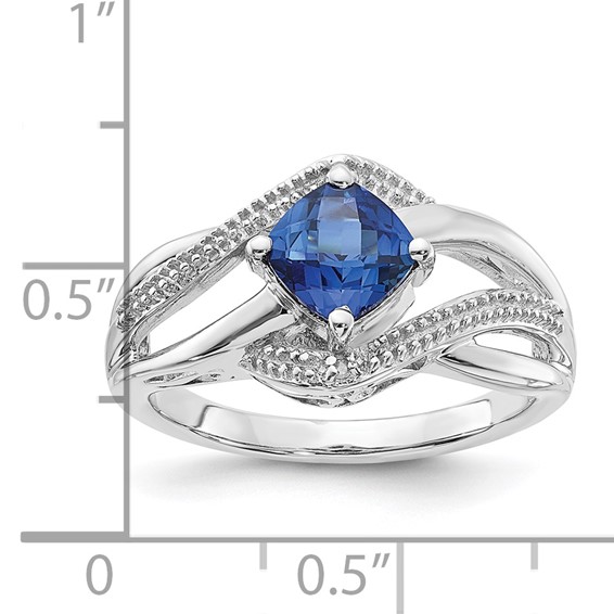 Sterling Silver Created Ceylon Sapphire and Diamond Ring
