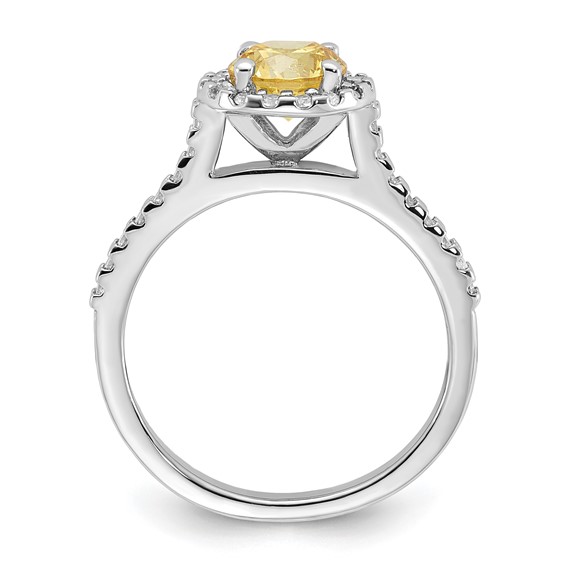 Sterling Silver Rhodium-plated Diamonore Yellow and White Halo Ring