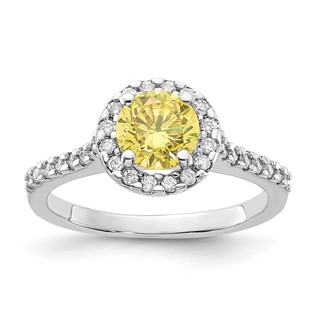 Sterling Silver Rhodium-plated Diamonore Yellow and White Halo Ring