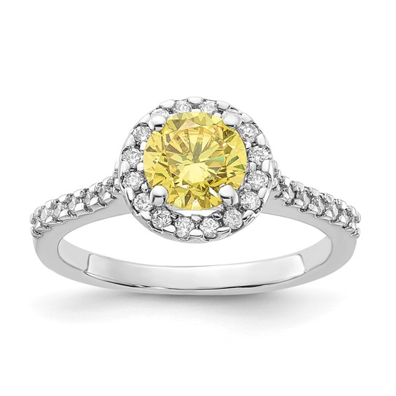 Sterling Silver Rhodium-plated Diamonore Yellow and White Halo Ring