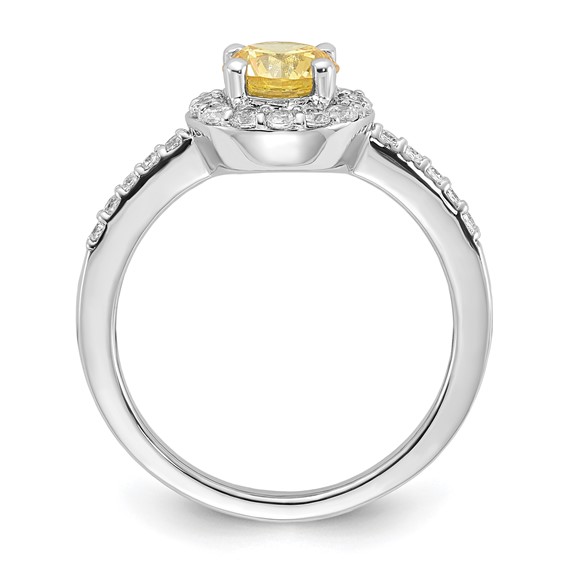 Sterling Silver Rhodium-plated Diamonore Yellow and White Halo Ring