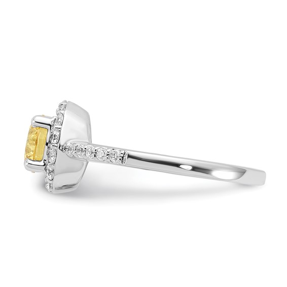 Sterling Silver Rhodium-plated Diamonore Yellow and White Halo Ring