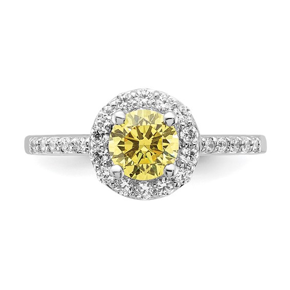 Sterling Silver Rhodium-plated Diamonore Yellow and White Halo Ring