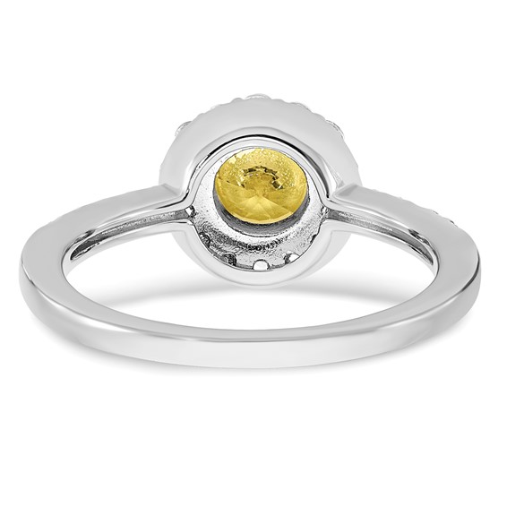 Sterling Silver Rhodium-plated Diamonore Yellow and White Halo Ring