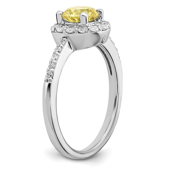 Sterling Silver Rhodium-plated Diamonore Yellow and White Halo Ring