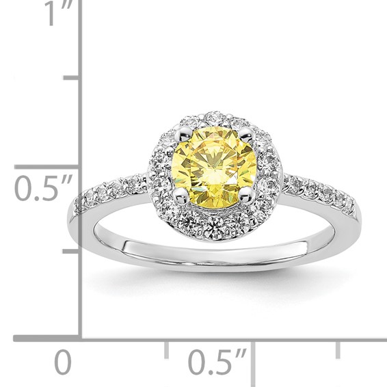 Sterling Silver Rhodium-plated Diamonore Yellow and White Halo Ring